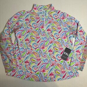 IBKUL Long Sleeve Zip Mock Neck UPF 50+‎ Sun Protection Top Paisley Colorful XXL